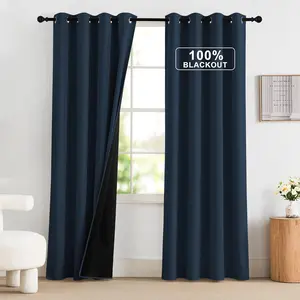 NICETOWN 100% Blackout Curtains 84 Inch Length 2 Panels Set, Thermal Insulated Long Curtains & Drapes, Room Darkening Grommet Drapes for Living Room Bedroom Window (W52 x L84 Inch, Navy)