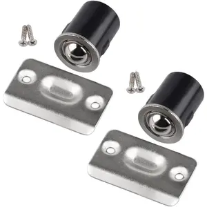 2 Pack Drive in Ball Catch with Strike Plate for Closet Doors, Satin Nickel, 13/16" x 1-1/8", Die-cast Adjustable Tension Ball