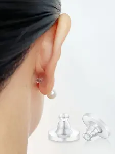 Hypoallergenic Silicone Earring Backs, Clear Rubber Earring Safety Back Stoppers, Soft Clutch Ear Locking with Pad, Pack of 20/50/100, Transparent Earring Backs