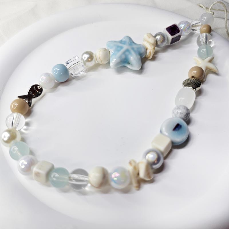 Blue Sea Star and Sea Shell Cute Phone Chain Phone Charm Phone Accessories Decorative Strap Beach Smartphone Cellphone
