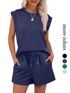 Women's Solid Color Crop Tank Top & Shorts Matching Set, Casual Comfy Sleeveless Loungewear, Fitted Ladies Sleepwear for Summer, Pajama, Womenswear