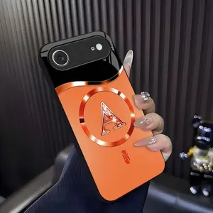 Suitable for [iPhone 17 Air] high-end MagSafe phone case🥰,Luxury Personal Initial Magnetic Case Viral Sunset Orange Bling Case - Aesthetic Gift for Her 952