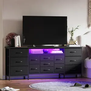 70" Long Dresser TV Stand for 65–80" TVs with 13 Drawers Power Outlets & LED Lighting Entertainment Center for Bedroom Living Room
