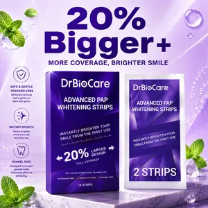 DrBioCare Advanced Purple Teeth Whitening Strips PAP Formula - 20% Bigger Full Coverage - Fast Rinse No Residue Non-Sensitive Mint Teeth Whitening Kit