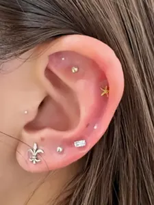 Silver Color Ear Seed Set with Tweezers, Cute Style Ear Acupuncture Points Decorative Patches, All Seasons Metal Ear Seeds Kit