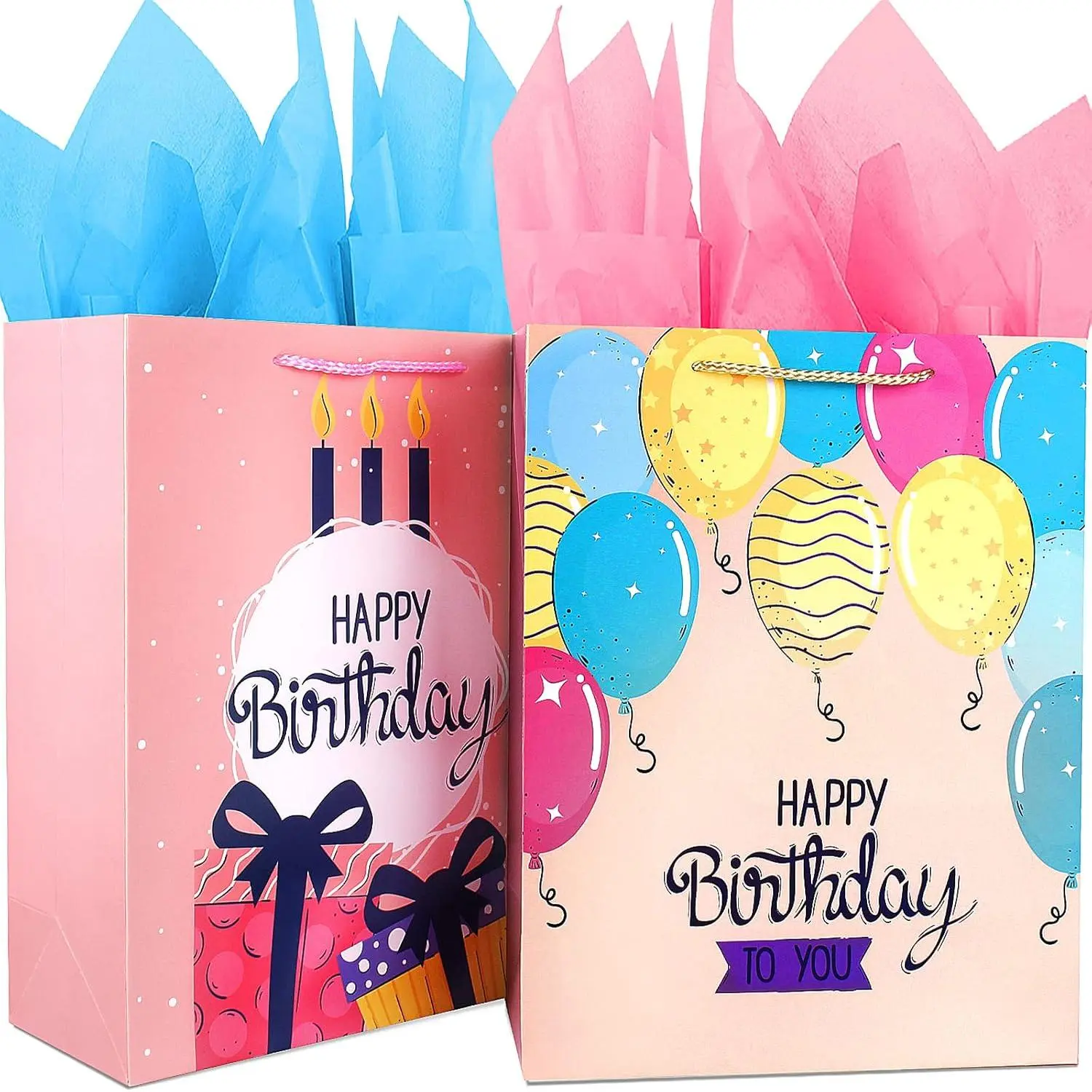 Bag Birthday  Bags Set,2Pack Large  Bag for Girls Women Female Her,  Bags with Tissue Paper,Paper  Bags with Handles,Big  Bags Birthday  Wrap Bag,Happy Birthday  Bags Party  Bags for Present Bags Birthday Bags