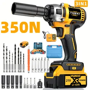 Yunxi 350N 3in1 Brushless Lithium Electric Wrench 21V Cordless Impact Wrench with Sleeves for Car Tool Maintenance & Nut Removal Lightweight & Rechargeable Perfect Gift for Boyfriend Father