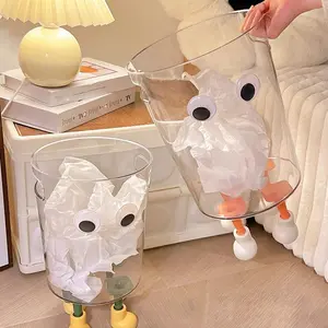 Transparent Trash Can Creative Cute Design with Funny Big Eyes and Fun Short Legs, High Transparency Pet Material, Large Capacity