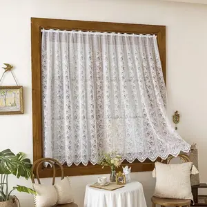 1pc European Style Lace Home Decoration Curtain for Holiday Living Room Bedroom Kitchen Decor, Eyelet Top Drapes, Polyester Small Window Treatment