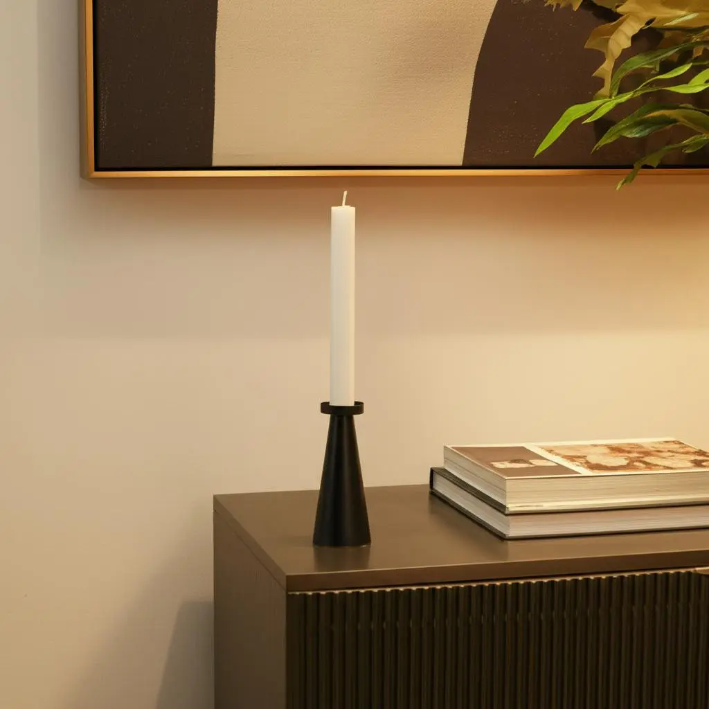 HomeRoots 608429 10 in. Black Metal Tabletop Pillar Candle Holder - Home Supplies with Secure Base, Modern Decor for Engagement/Birthday, Ideal Gift Option, Wedding