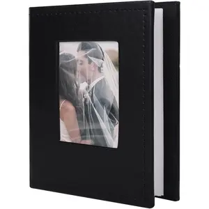 100 Photo Album for 4x6 Small Photos Black Premium Leather Cover Inner White Page Vertical Photo Book for Family Wedding Graduation (Black)