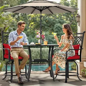 YITAHOME Metal Outdoor Bar Stools Set of 2, Heavy-Duty Bar Height Outdoor Chairs 352 Lbs Capacity, All-Weather E-Coated Swivel Barstools with Red Cushion & Pillow for Patio Deck Balcony