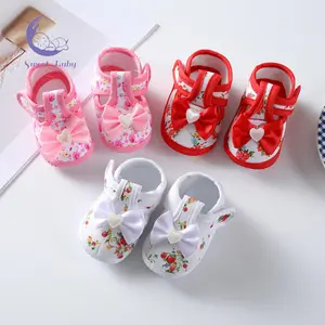 Baby Girls' Soft Soled Shoes, Bowknot Design, Flower Print, Non-Slip, Indoor-Outdoor Toddler Flat Shoes, Bowknot Design Shoes