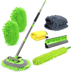 Car Wash Brush with Long Handle Car Wash Mop Mitt Chenille Car Cleaning Kits Windshield Window Squeegee Car Duster Microfiber Towel Gloves for Cars RV SUV Truck
