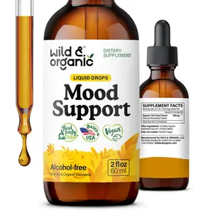 Wild & Organic's Mood Support Drops - Good Mood Supplements w/Ashwagandha Root & Rhodiola Rosea - Natural Liquid Drops for Positive Energy - Calm and Relax Supplements for Women and Men