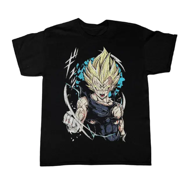 Dragon Ball Z Vintage Majin Vegeta Black T-shirt, Crew Neck Casual Shirts, Vintage Graphic Tees, Unisex Tshirt Gothic Grunge Y2k Emo Scene Amity Affliction Style Clothes Gifts For Men Women Streetwear Menswear Womenswear