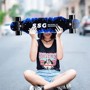 31-Inch Mini Cruiser Longboard Skateboard for Beginners, 7-Layer Maple Wood Deck, 5-Inch Trucks, 95A PU Wide Wheels, ABEC-7 Bearings, Unique Blue Flame Pattern, Ideal for Park & Street Riding