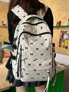 Cute Casual Bow Ribbon Large Capacity Shoulder Bag, Simple Backpack, Stylish and Spacious, Perfect for Daily Use, Quilted Casual Daypack
