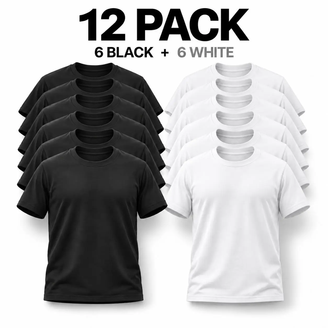 12 Pack Black Crew Neck T-Shirts, Classic Short Sleeve Basic Tees for Men and Women, Casual Everyday Tops for Layering, Weekend Outfits, Travel and Daily Wear, Simple Wardrobe Essentials in Solid Black