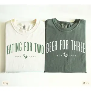 Personalized Eating For Two Beer for Three Pregnant Shirt, Matching Couple Announce Pregnant Tee, Funny Pregnancy Announcement Shirt, Baby Revealing Shirt Unisex