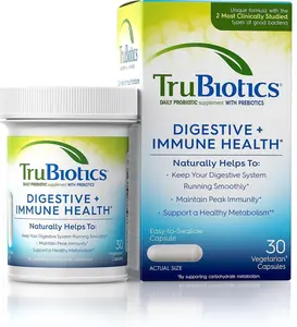 TruBiotics Probiotics for Digestive & Immune Health, Supports Regularity & Helps Relieve Abdominal Discomfort, Gas & Bloating, 2 Clinically Studied Probiotic Strains, Plus Prebiotics, 30 Capsules