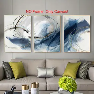 Abstract Blue and White Striped Modern Abstract Art Watercolor Art Painting, 3 Counts Canvas Posters without Frame, unframed art print, Wall Art Decor for Home Living Room Bedroom Office
