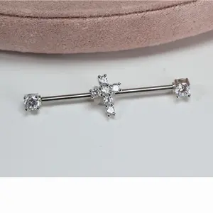 14G Dainty Jesus Cross Industrial Barbell.