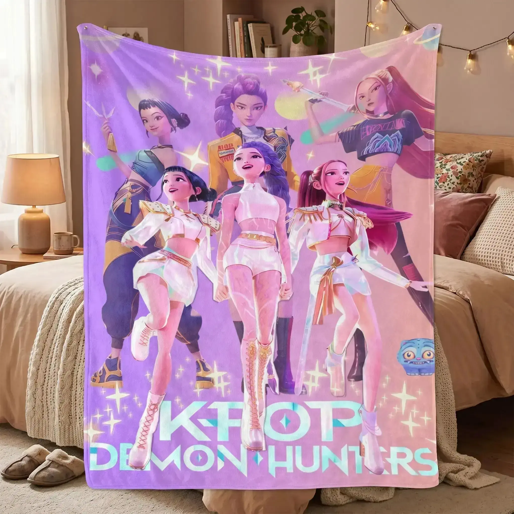 Fantasy K-Pop Girl Group Flannel Blanket Anime Idol Squad Throw Blanket Soft Cozy Fleece Blanket for Kpop Fans Bedroom Couch Decor Gift