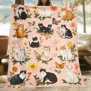 1Pc Cozy Cat Print Flannel Blanket – Soft, Lightweight & Warm With Vibrant 3D Digital Design – Perfect For Sofa, Bed, Travel & Gifting – Available In Multiple Sizes (31X47In, 51X59In, 59X79In)