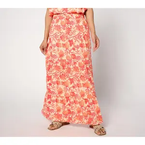 Denim & Co. Regular Printed Tiered Skirt with Pockets