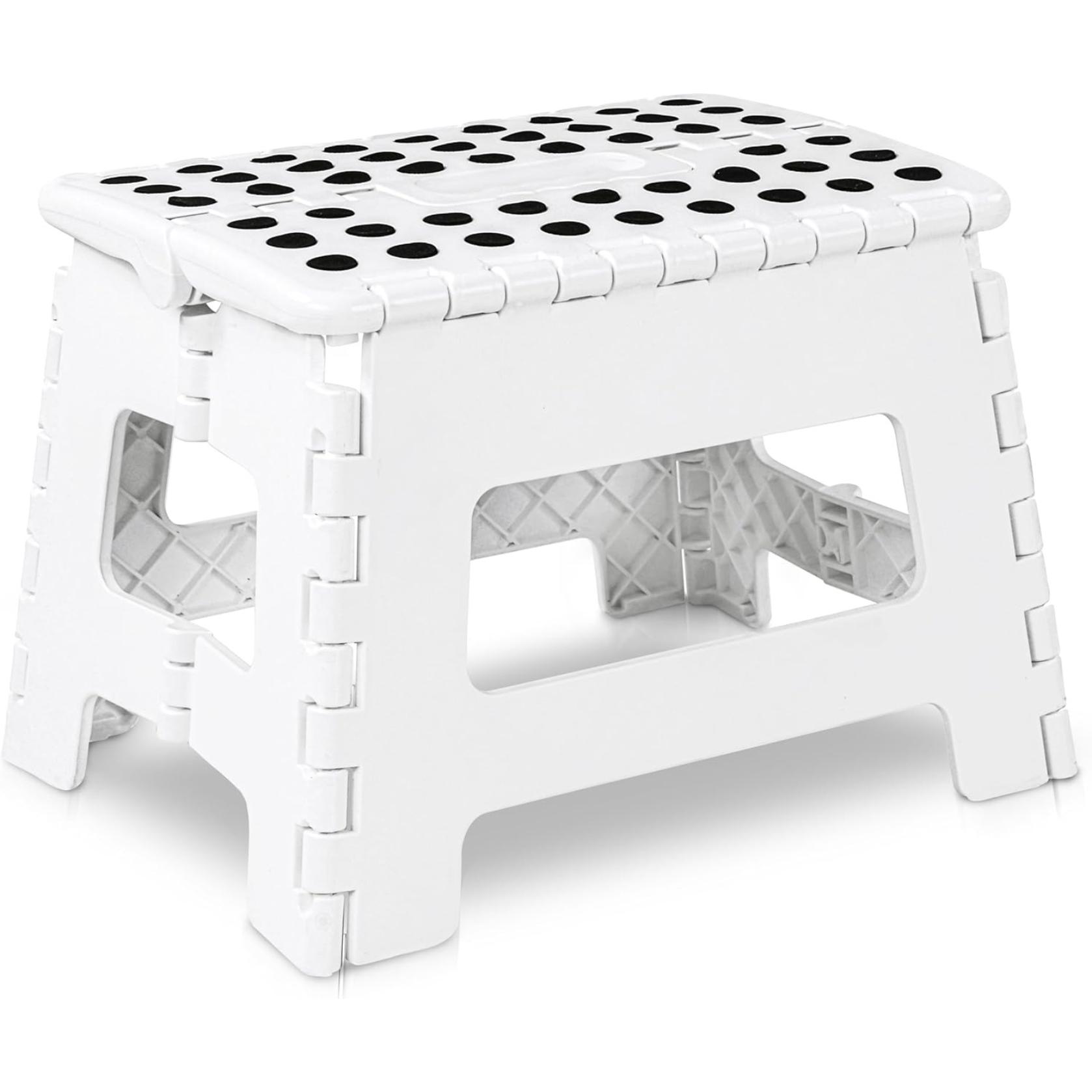 Folding Step Stool - (Pack of 1) Foot Stool with 9 Inch Height - Holds Up to 300 lbs - Lightweight Plastic Foldable Step Stool for Kitchen, Bathroom & Living Room (White)