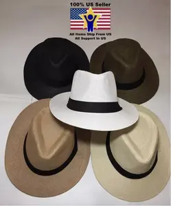 Women Men Fedora Trilby Gangster Cap Summer Beach Sun Straw Panama Travel Hat fedora