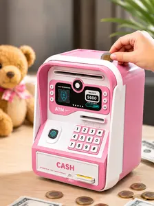 ATM Piggy Bank for Kids Adults, Electronic Coin Cash Bank with Simulated Fingerprint, Card Insertion, Password Code Lock, Auto Bill Feeder, Music Playback, Auto Door Open, Large Capacity Money Saving Box