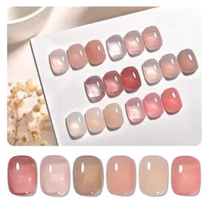 GAOY Jelly Gel Nail Polish Set, 6 Colors Nude Pink Brown, UV Light Cure Gel Polish for Salon and Nail Art DIY at Home