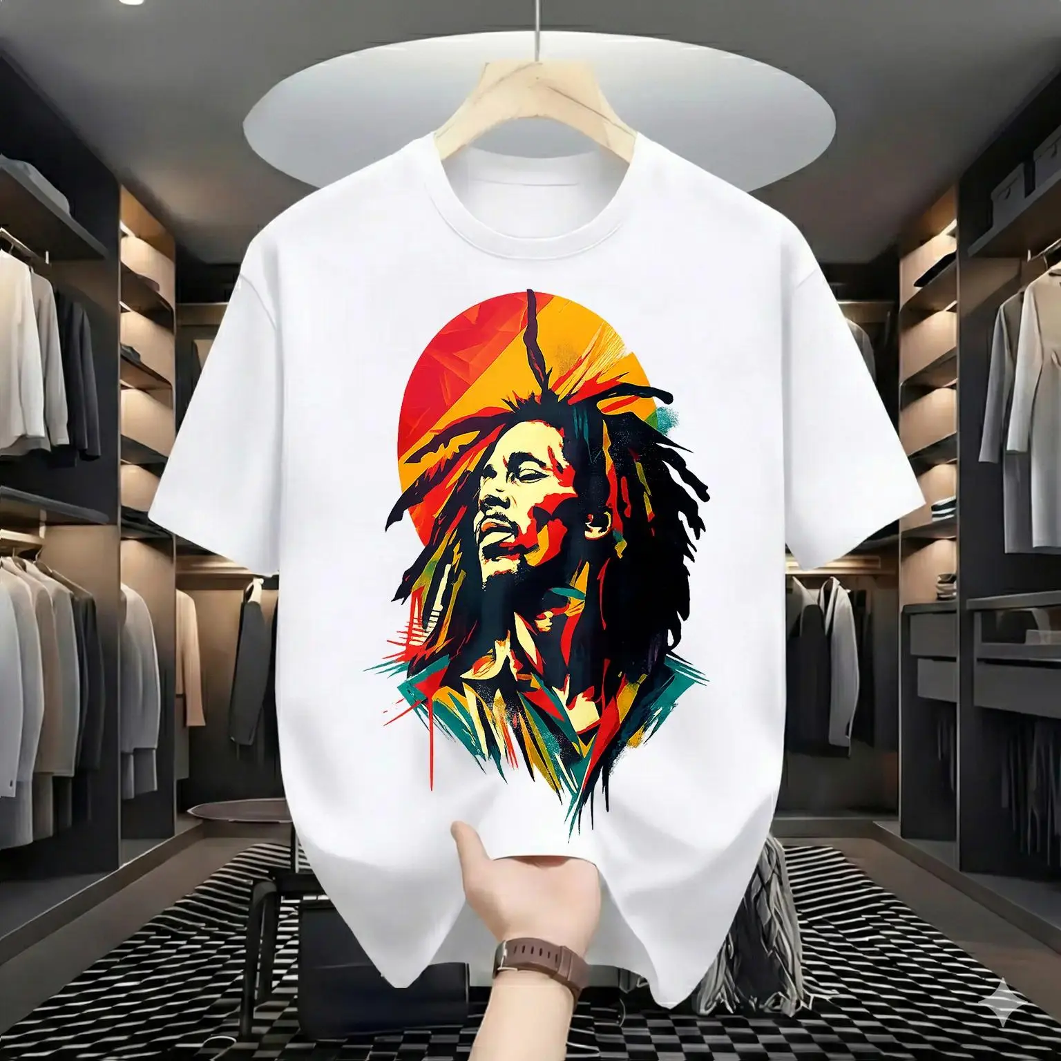 Men's Rasta Graphic T-Shirt, Vintage Short Sleeve Streetwear with a Breathable Baggy Fit, Good Vibes Festival Layering Top, Shortsleeve, Unisex, Flannel, Fabric, Oversized, Retro, Round Neck, Menswear, Classic, Fade-Resistant, Relaxed Cut, Graphic Detail,
