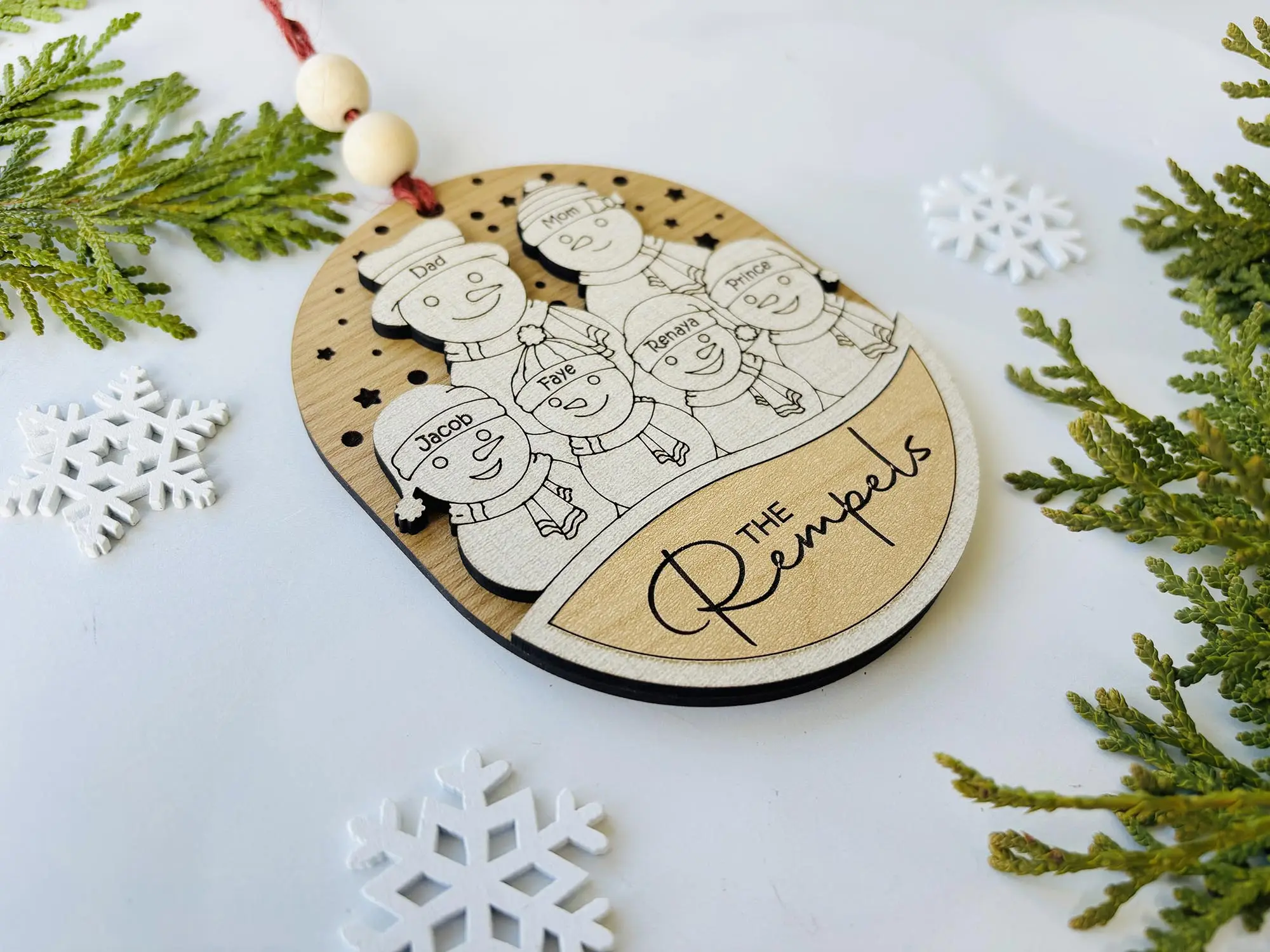 Customizable Wood Satin Family Snowman Ornament - Personalized Name Christmas Tree Decoration, Festive Home Gift for Holiday Decor, Christmas Decorations