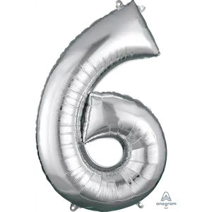 Silver Number 6 Foil SuperShape Balloon