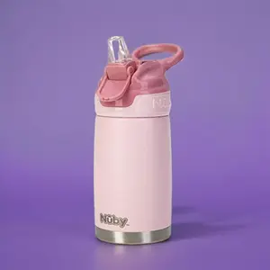 Nuby Thirsty Kids No Spill Flip-It Reflex Stainless Steel Travel Cup or Water Bottle - 10 Oz - 18+ Months - Pink