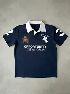 Men's 'Opportunity New York' Polo Player Graphic Polo Shirt | Contrast Collar & Crest Print | Equestrian Style | Streetwear Essential | Ideal for NYC & Urban Style Enthusiasts | Casual