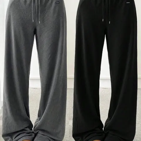 Women's Solid Adjustable Drawstring Waist Soft Knit Loose Fit Sweatpants, Casual Comfy Pants for Daily Wear, Ladies Bottoms for Fall & Winter