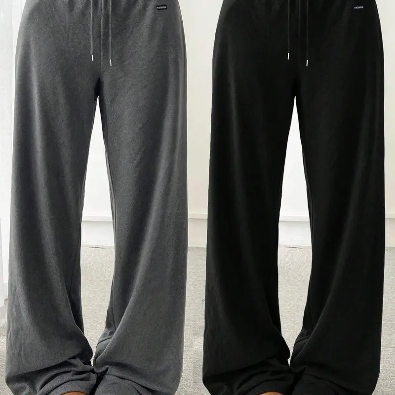 Women's Solid Adjustable Drawstring Waist Soft Knit Loose Fit Sweatpants, Casual Comfy Pants for Daily Wear, Ladies Bottoms for Fall & Winter