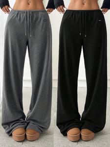 women's solid drawstring waist sweatpants, casual comfy loose fit pants for daily wear, going out bottoms, ladies bottoms for fall & winter, wide legged pants, baggy jogging pants
