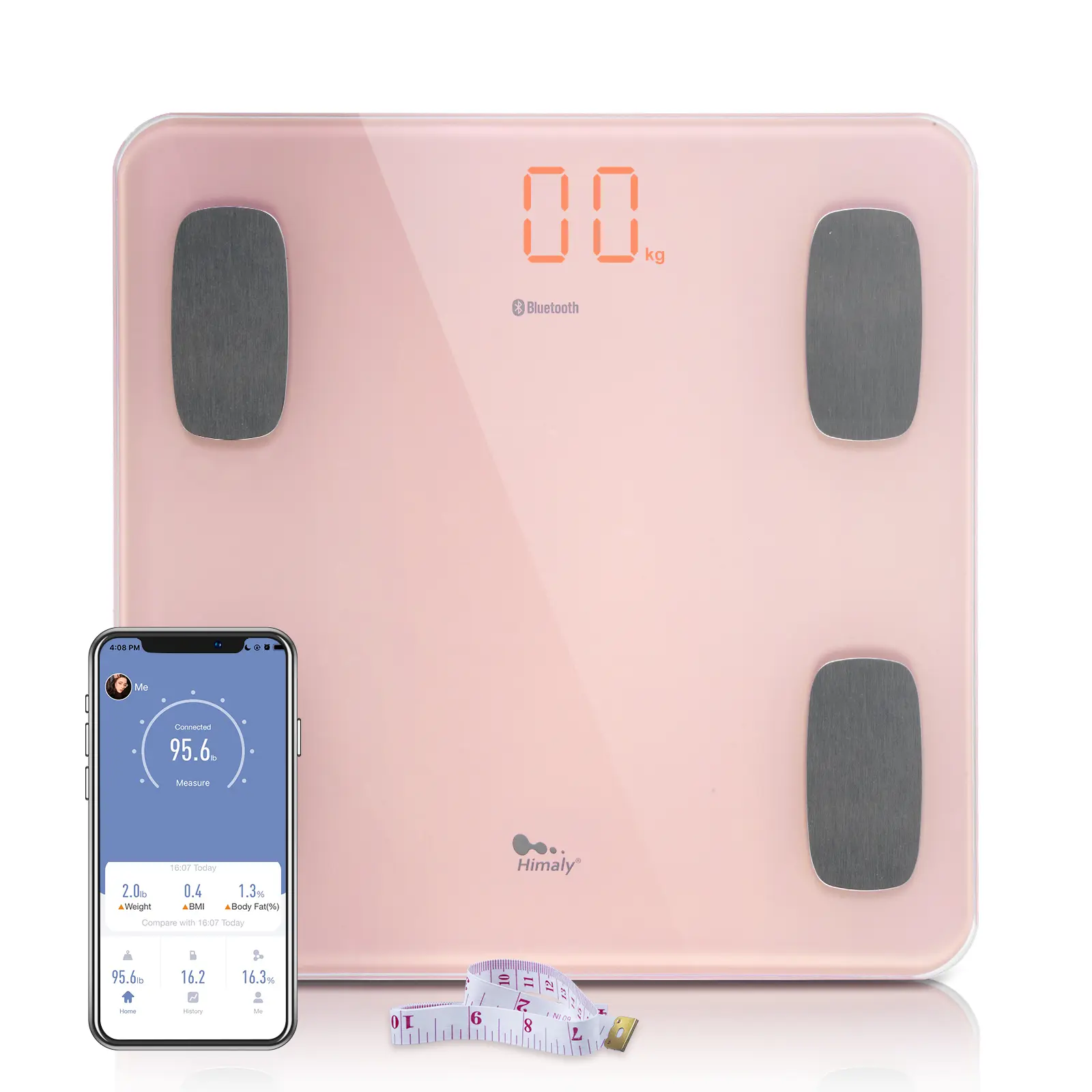 Body Fat Scale Smart BMI Scale Digital Bathroom Wireless Weight Scale, Body Composition Analyzer with Smartphone App sync with Bluetooth, 180KG/400 lbs-Pink