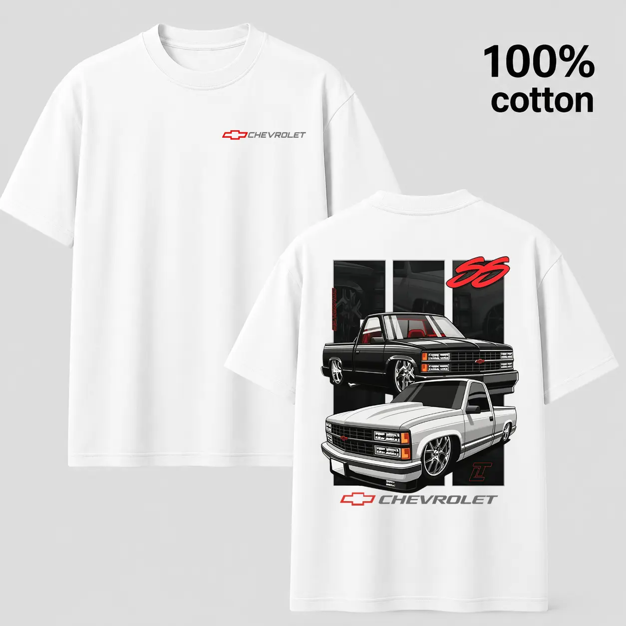 Men’s Crewneck 100% Cotton Graphic T-Shirt, Classic Chevy SS Truck Automotive Print Casual Streetwear Tee, Vintage Car Lover Short Sleeve Top For Truck & Muscle Car Enthusiasts