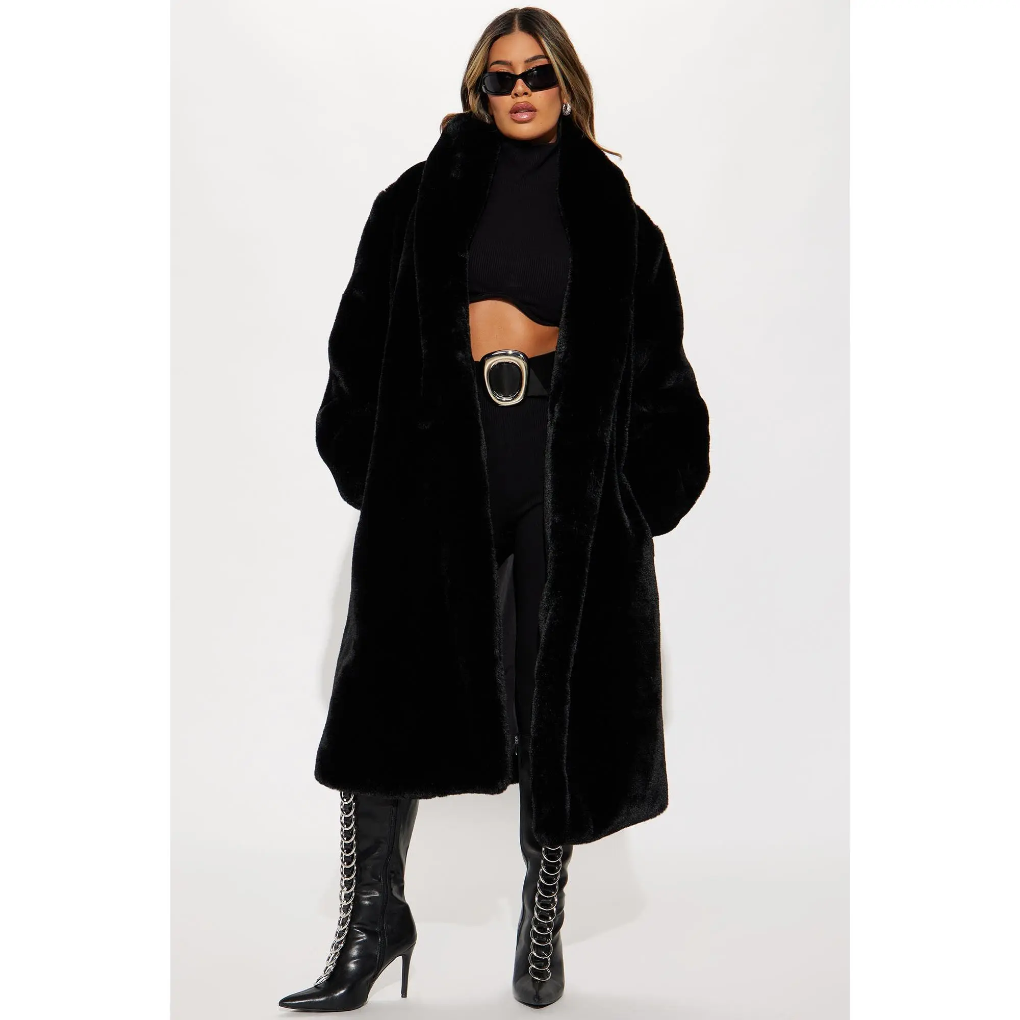 Mari Faux Fur Coat - Black
