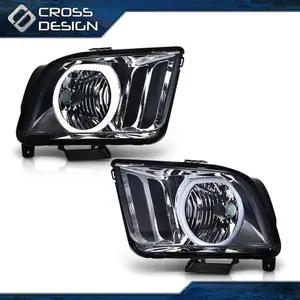 CROSSDESIGN Fits 2005-2009 Ford Mustang Chrome Housing Smoke Lens Halogen Headlights Lamp