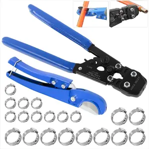 PEX Pipe Clamp Cinch Tool Crimping Tool Crimper for Stainless Steel Clamps from 3/8-inch to 1-inch with 1/2-inch 10 count and 3/4-inch 10 count SS PEX Clamps,with Pipe