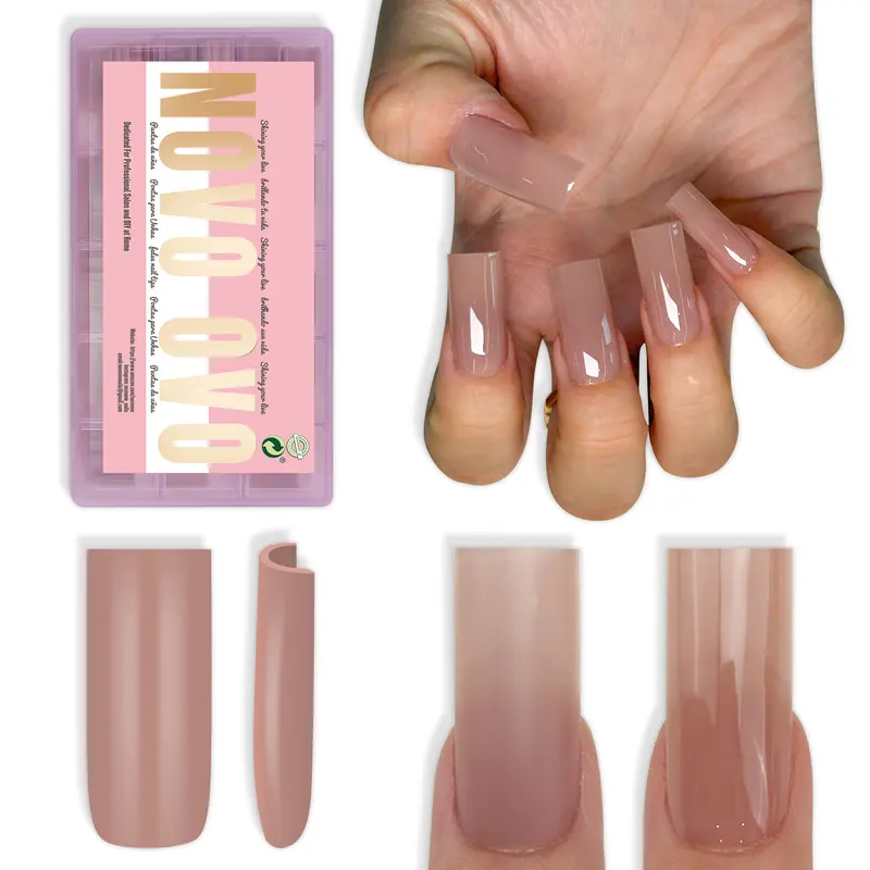 NOVO OVO Meidum Sharp Square Nail Tips Press on Pure Color Brown Pink, Extra Thick NEED Builder Gel Top Coat Glue Soft Gel Matte Fake Nail Extension,Full Cover False Nails for Salon DIY 15 Sizes 180pc