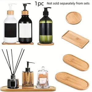 Bamboo Bathroom Storage Tray, 1 Count Oval & Rectangular & Round Shaped Bathroom Shower Gel Shampoo Storage Tray, Home Organizer for Bathroom, Bedroom, Living Room, Bathroom Decor Supplies, Bathroom Accessory