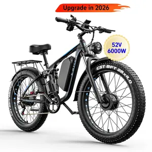 EBycco 6000W Dual Motor Ebike for Adults Electric Bike 52V 32AH, Max 40-45 MPH, 100 Miles Long Range, Hydraulic Disc Brake, 24"/26" Fat Tire Offroad Hunting E-Bike, Full Suspension Electric Bicycle